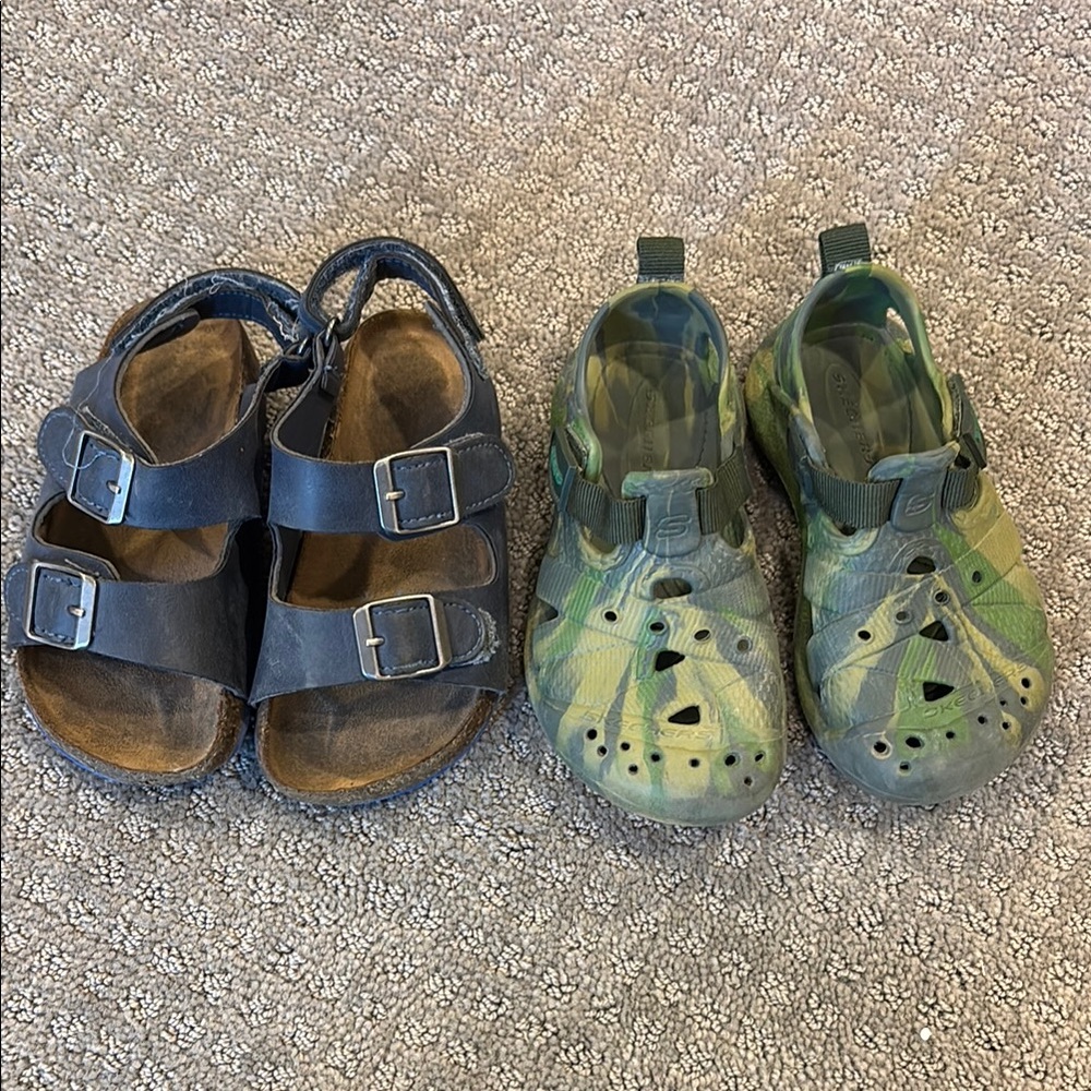 Kids Black Sandals and Green Camo Clogs
